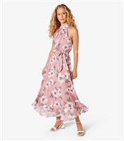 Women's Pink Watercolour Floral Print Midi Dress Apricot New Look
