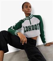 Women's Green London Slogan Quarter Zip Cropped Jumper Apricot New Look
