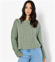 Women's Mint Green Cable Knit Jumper Apricot New Look