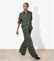 Women's Khaki Zebra Print Wide Leg Trousers Apricot New Look