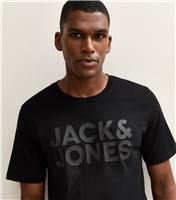Men's Black Logo Print T-Shirt Jack & Jones New Look