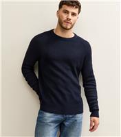 Men's Navy Blue Rib Knit Crew Neck Jumper Jack & Jones New Look