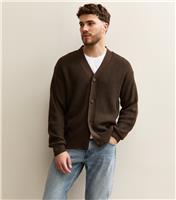 Men's Dark Brown Regular V-Neck Cardigan Jack & Jones New Look