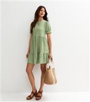 Women's Green Gingham Check Puff Sleeve Dress New Look