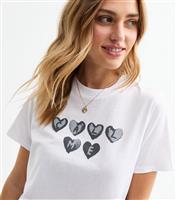 Women's White Call Me Heart Print T-Shirt New Look