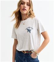 Women's Light Grey NY Slogan Print Jersey T-Shirt New Look