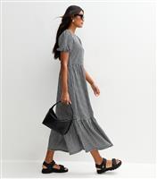 Women's Black Jersey Gingham Check Bow Back Midi Dress New Look