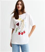 Women's White Oversized Pasta and Wine Print T-Shirt New Look