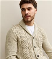 Men's Oatmeal Regular Cable Knit Cardigan Jack & Jones New Look