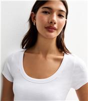 Women's White Ribbed Scoop Neck T-Shirt New Look
