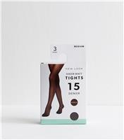 Dark Brown Pack of 3 Sheer Matt 15 Denier Tights New Look