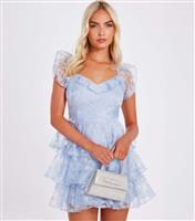 Women's Blue Chiffon Floral Lace Mini Dress Quiz New Look