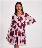 Women's Blush Pink Floral Print Tiered Skater Dress Quiz New Look