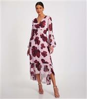 Women's Pink Floral Print Dip Hem Midi Dress Quiz New Look