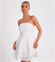 Women's White Floral Embroidered Bandeau Mini Skater Dress Quiz New Look