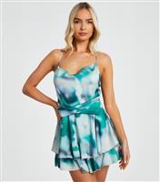 Women's Green Tie-Dye Print Playsuit Quiz New Look