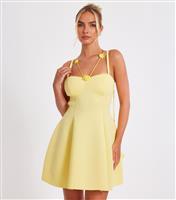 Women's Yellow Floral Trim Mini Dress Quiz New Look