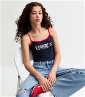 Girls' Navy Varsity Track Print Contrast Trim Vest Top New Look