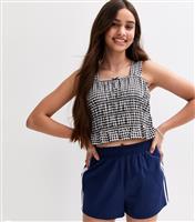 Girls' Black Gingham Check Shirred Top New Look