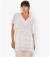 Women's White Ruffle Neck Tassel Tunic Top Apricot New Look