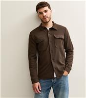 Men's Dark Brown Heavyweight Jersey Long Sleeve Overshirt Only and Sons New Look
