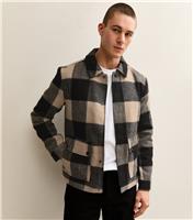 Men's Cream Checked Brushed Jacket Only and Sons New Look