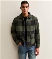 Men's Green Checked Brushed Jacket Only and Sons New Look