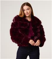 Women's Dark Burgundy Boxy Faux Fur Jacket Blue Vanilla New Look