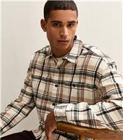 Men's Cream Oversized Checked Long Sleeve Overshirt New Look