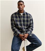 Men's Blue Oversized Checked Long Sleeve Overshirt New Look