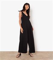 Women's Black Tie Shoulder Jumpsuit Apricot New Look