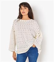Women's White Pointelle Bell Sleeve Jumper Apricot New Look