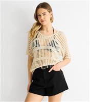 Women's Oatmeal Crochet Top Gini London New Look