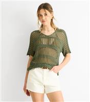 Women's Khaki Crochet Top Gini London New Look