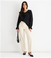 Women's Black Wide Frill Loose Fit Blouse Gini London New Look
