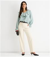 Women's Light Khaki Wide Frill Loose Fit Blouse Gini London New Look