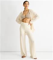 Women's Cream Textured Flared Trousers Gini London New Look