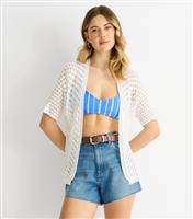 Women's White Short Sleeve Crochet Cardigan Gini London New Look