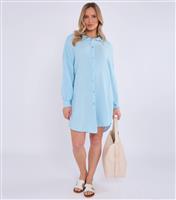 Women's Blue Textured Oversized Shirt Gini London New Look
