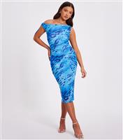 Women's Petite Blue Mesh Animal Print Midi Dress Quiz New Look