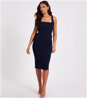 Women's Petite Navy Bow Midi Dress Quiz New Look