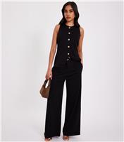 Women's Petite Black Woven Wide Leg Trousers Quiz New Look