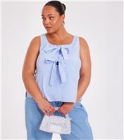 Women's Plus Size Blue Striped Bow Front Peplum Top Curves Quiz New Look