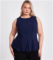 Women's Curve Navy Peplum Top Quiz New Look