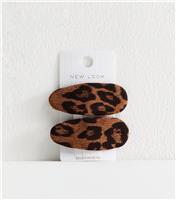 Pack of 2 Brown Leopard Print Faux Suede Hair Slides New Look