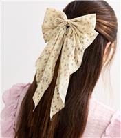Cream Floral Print Chiffon Bow Hair Slide New Look