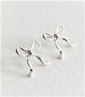 Silver Tone Bow Shape Large Stud Earrings New Look