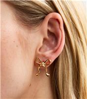 Gold Tone Bow Shape Large Stud Earrings New Look