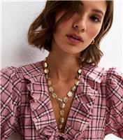 Gold Tone Textured Square Link Y Necklace New Look