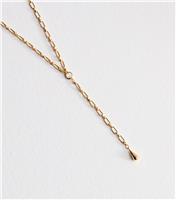 Gold Tone Teardrop T-Bar Y-Shape Chain Necklace New Look